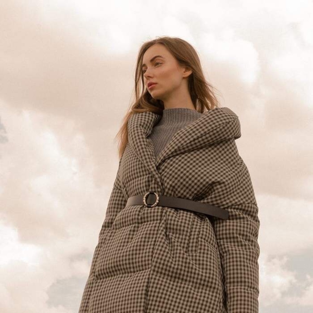 NWT J.ING Black White Checkered Down Puffer Coat S